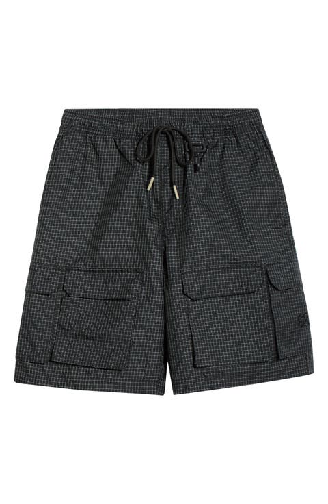 Tahoe Check Print Nylon Blend Drawstring Cargo Shorts