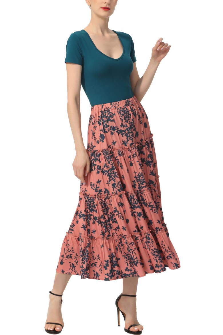 Women's Tiered Midi Skirt, Alternate, color, Coral