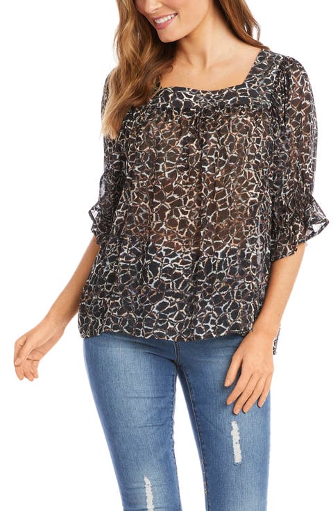 Geo Print Square Neck Chiffon Blouse