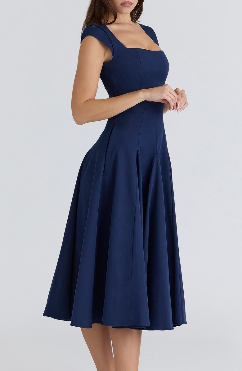 HOUSE OF CB Raisa Square Neck Peached Twill Cocktail Dress, Alternate, color, Navy