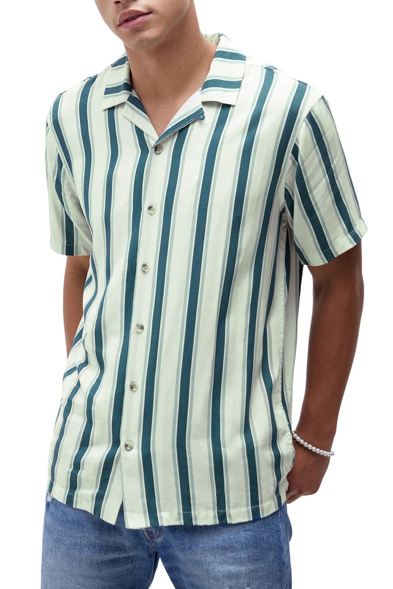 Stripe Short Sleeve Button-Up Shirt, Main, color, WHITE/ BLUE