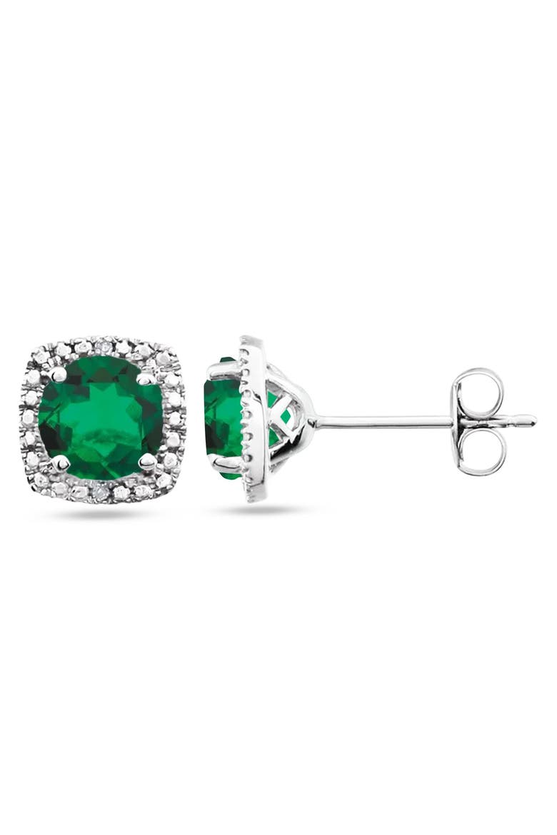 Lab Grown Ruby & Natural Diamond Stud Earrings Sterling Silver, Main, color, 0.80ct, Emerald