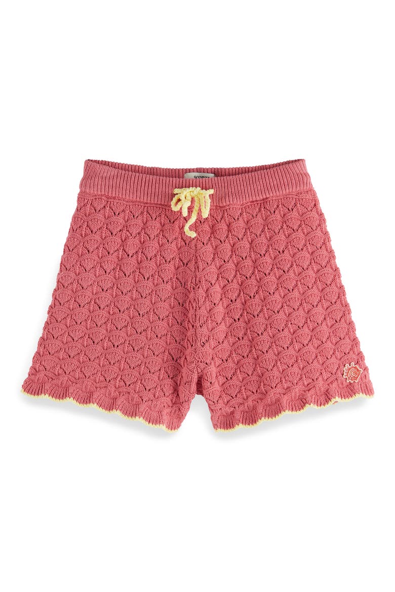 Kids' Scallop Pointelle Knit Shorts, Main, color, ROSE PINK