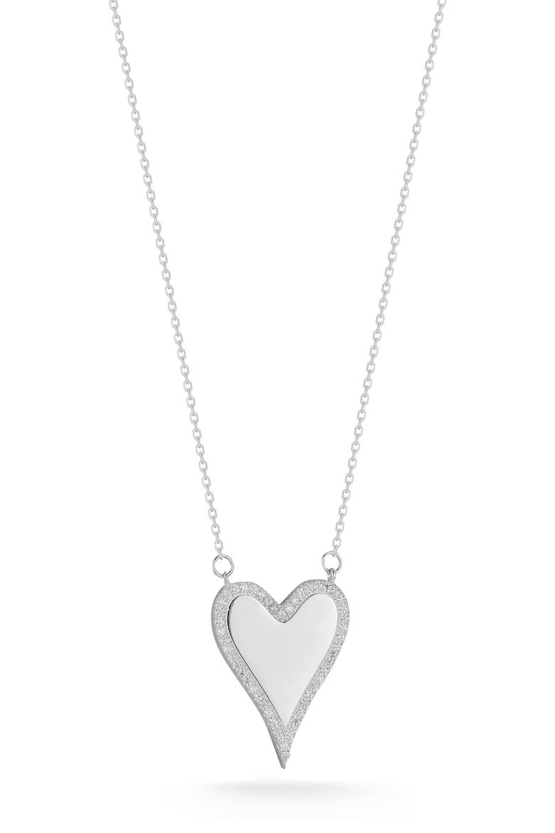 Cubic Zirconia Halo Heart Pendant Necklace, Main, color, SILVER