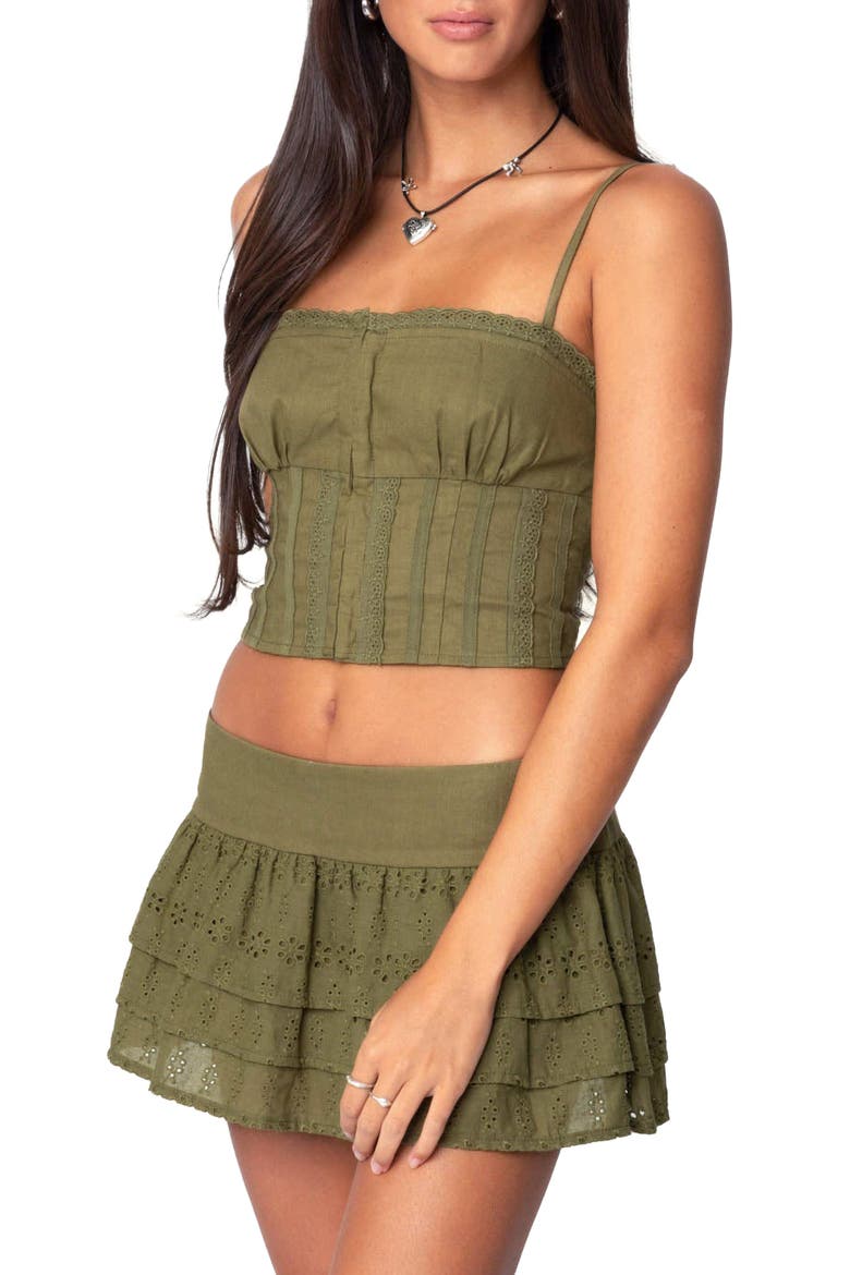Fluer Embroidered Linen & Cotton Crop Top, Alternate, color, OLIVE