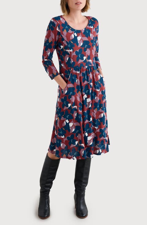 Enor Print Organic Cotton Fit & Flare Dress (Petite)