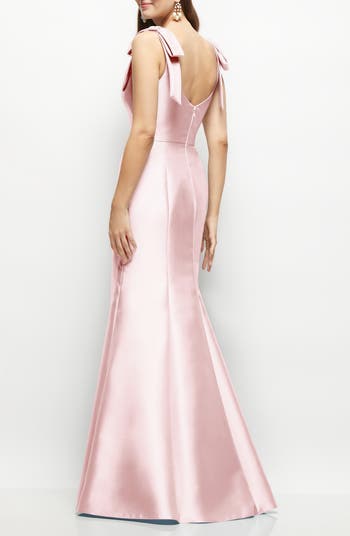 Bow Strap Satin Twill Trumpet Gown