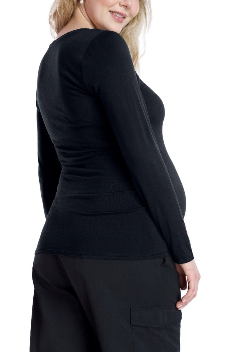 MOTHERHOOD MATERNITY V-Neck Side-Ruched Maternity Long Sleeve Tee, Alternate, color, Black