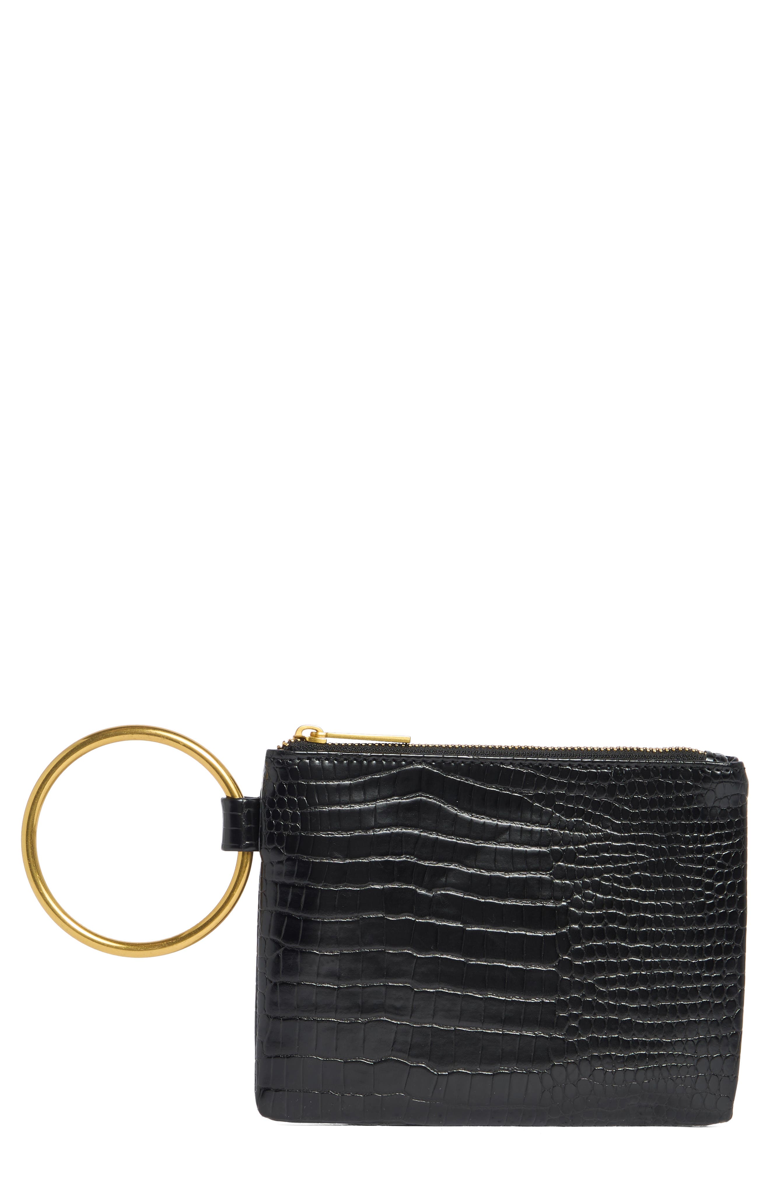 BCBG O-Ring Handle Wristlet Pouch, Main, color, Black
