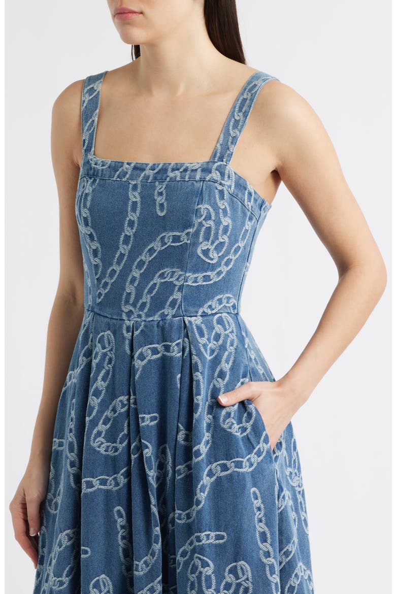 Chain Print Cotton Blend Denim Sundress, Alternate, color, DENIM