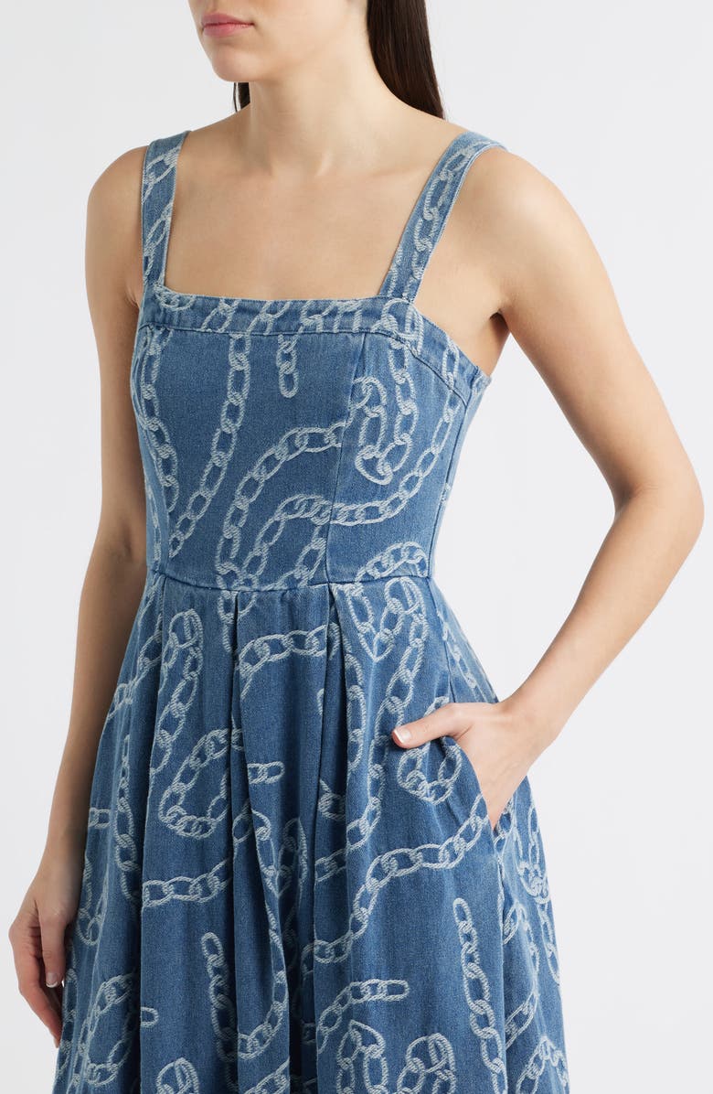 ZOE AND CLAIRE Chain Print Cotton Blend Denim Sundress, Alternate, color, Denim