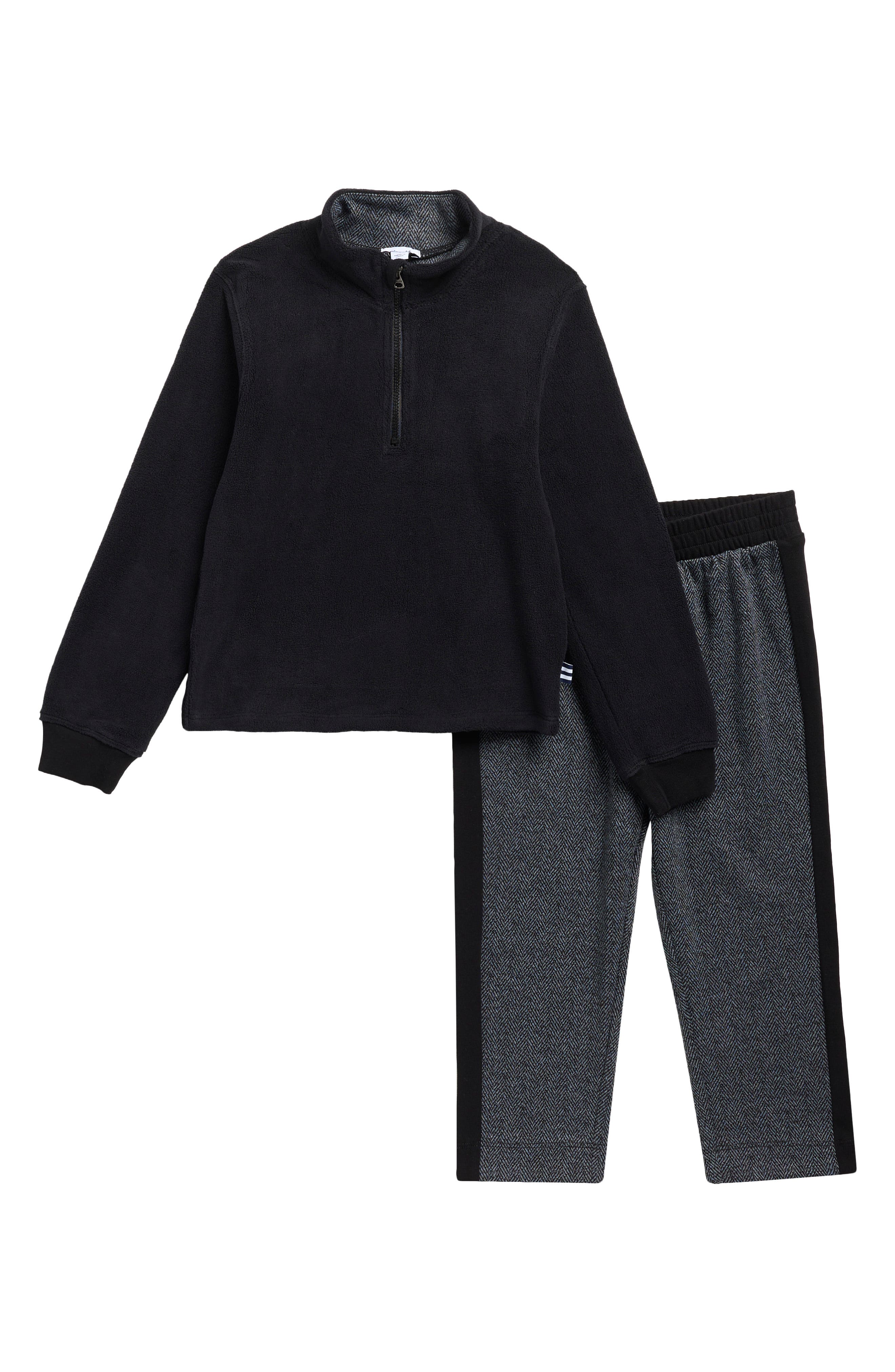Kids' Herringbone Fleece Quarter Zip Sweatshirt and Joggers Set