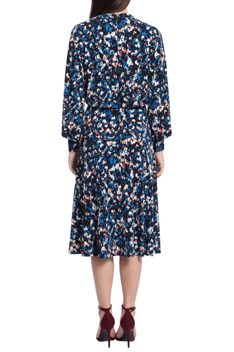 Floral Raglan Long Sleeve Midi Dress, Alternate, color, DEEP NAVY/ INK BLUE
