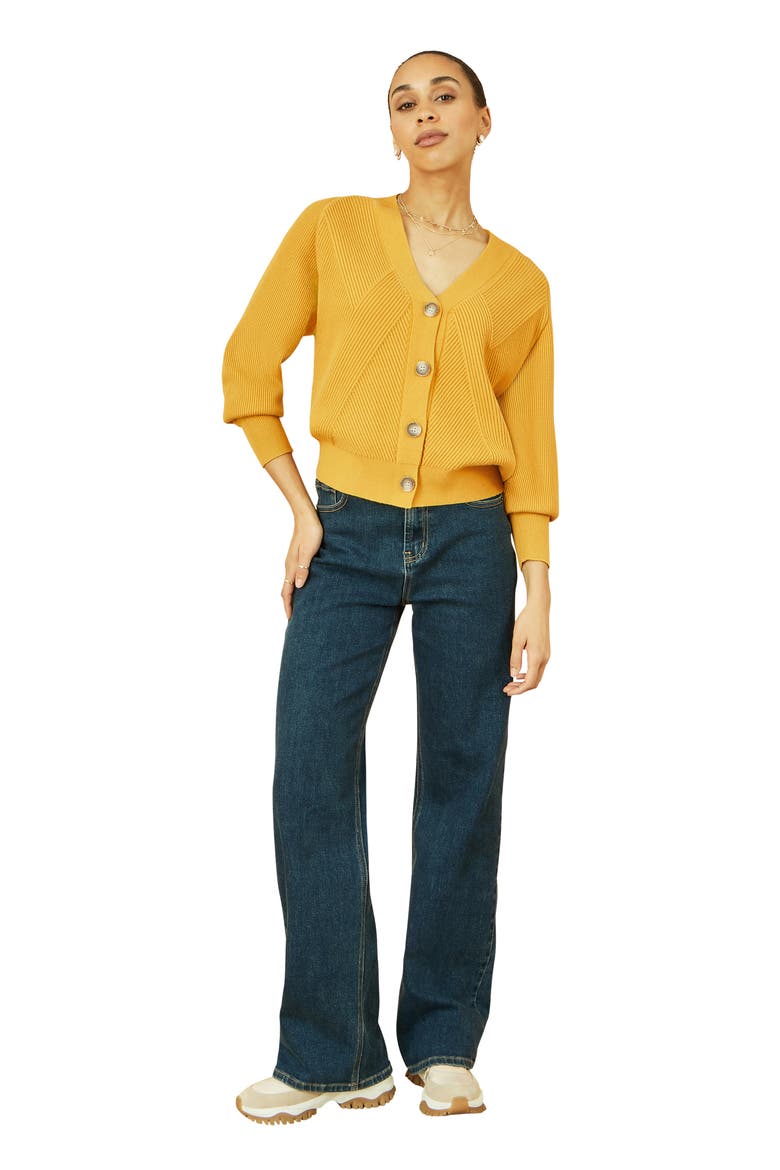 Knitted Stitch Detail Cardigan, Main, color, Mustard