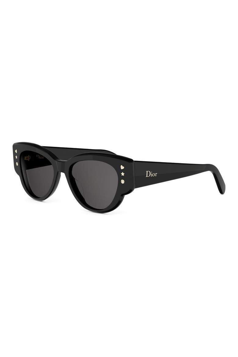 'DiorLuckyCharms B1I 53mm Butterfly Sunglasses, Alternate, color, SHINY BLACK / SMOKE