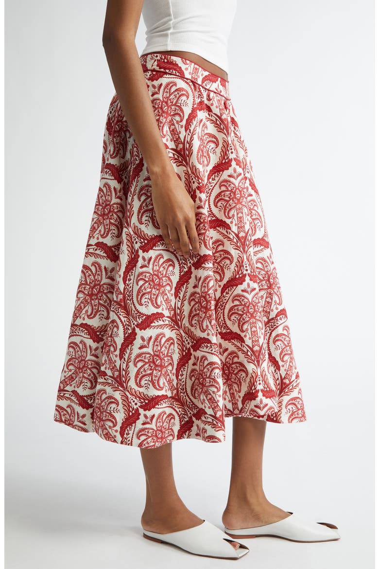 Tropical Cameo Linen Blend Midi Skirt, Alternate, color, TROPICAL CAMEO OFF-W