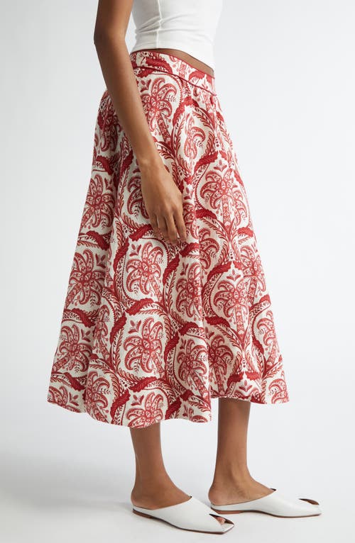 Shop Farm Rio Tropical Cameo Linen Blend Midi Skirt In Tropical Cameo Off-w