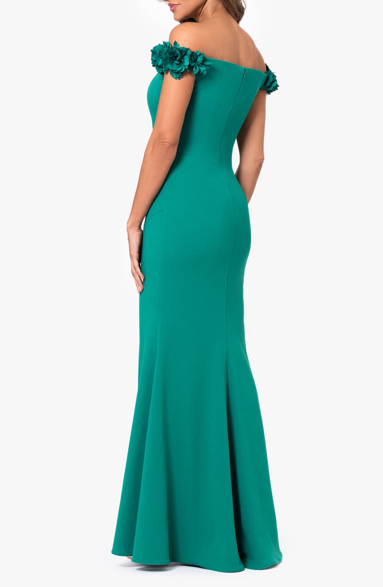 Xscape Evenings Flower Off the Shoulder Scuba Crepe Gown, Alternate, color, 