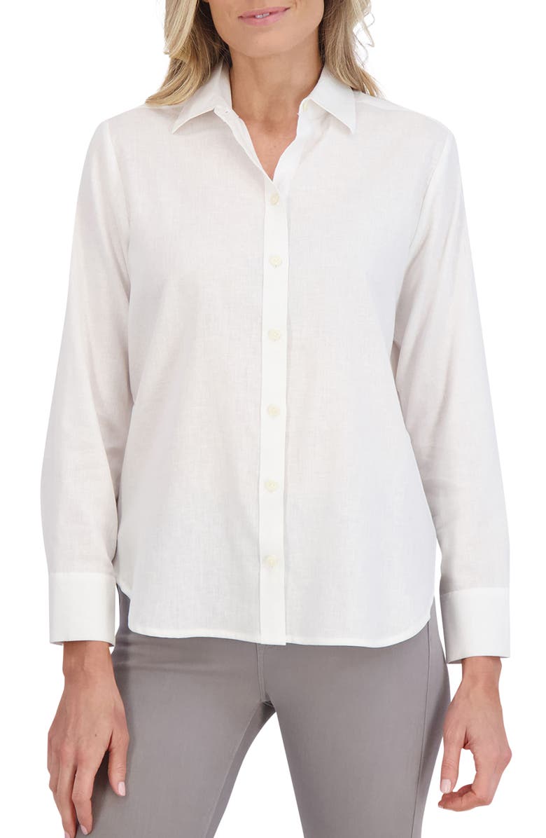 Foxcroft Meghan Linen Blend Button-Up Shirt, Main, color, 