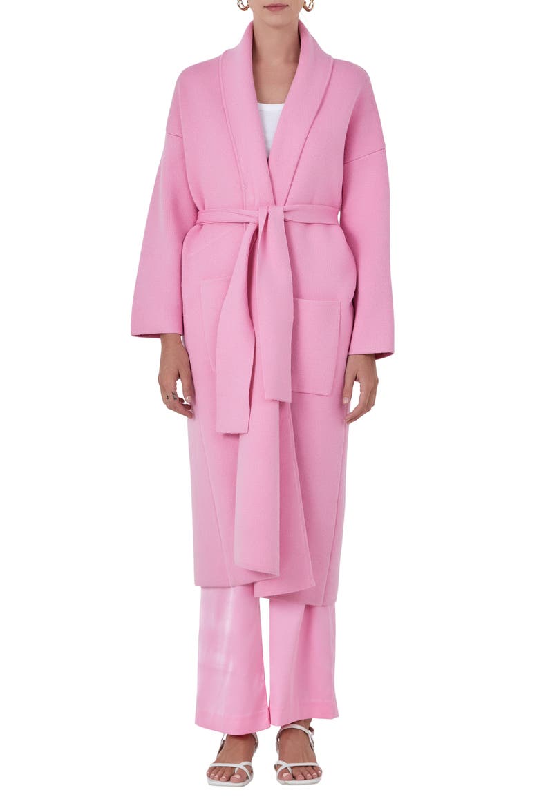 Longline Tie Belt Cardigan, Main, color, PINK