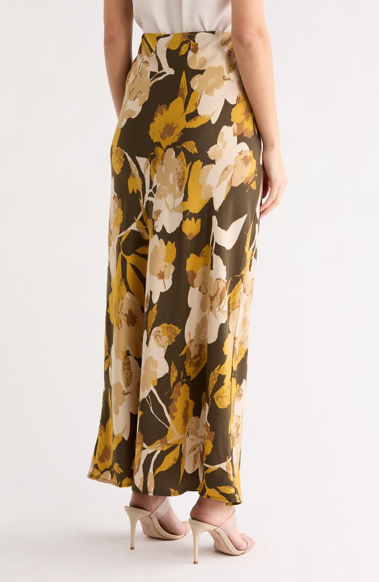 Renee C Floral Satin Maxi Skirt, Alternate, color, Olive