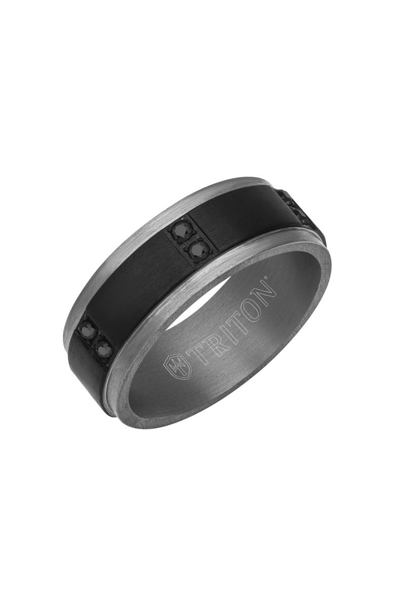 Triton 8MM Tantalum Ring with Vertical Channel Set Black Sapphires and Flat Edge, Main, color, 