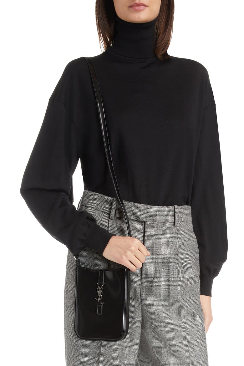 Mini Le 5 à 7 Patent Leather Phone Crossbody Bag, Alternate, color, NOIR