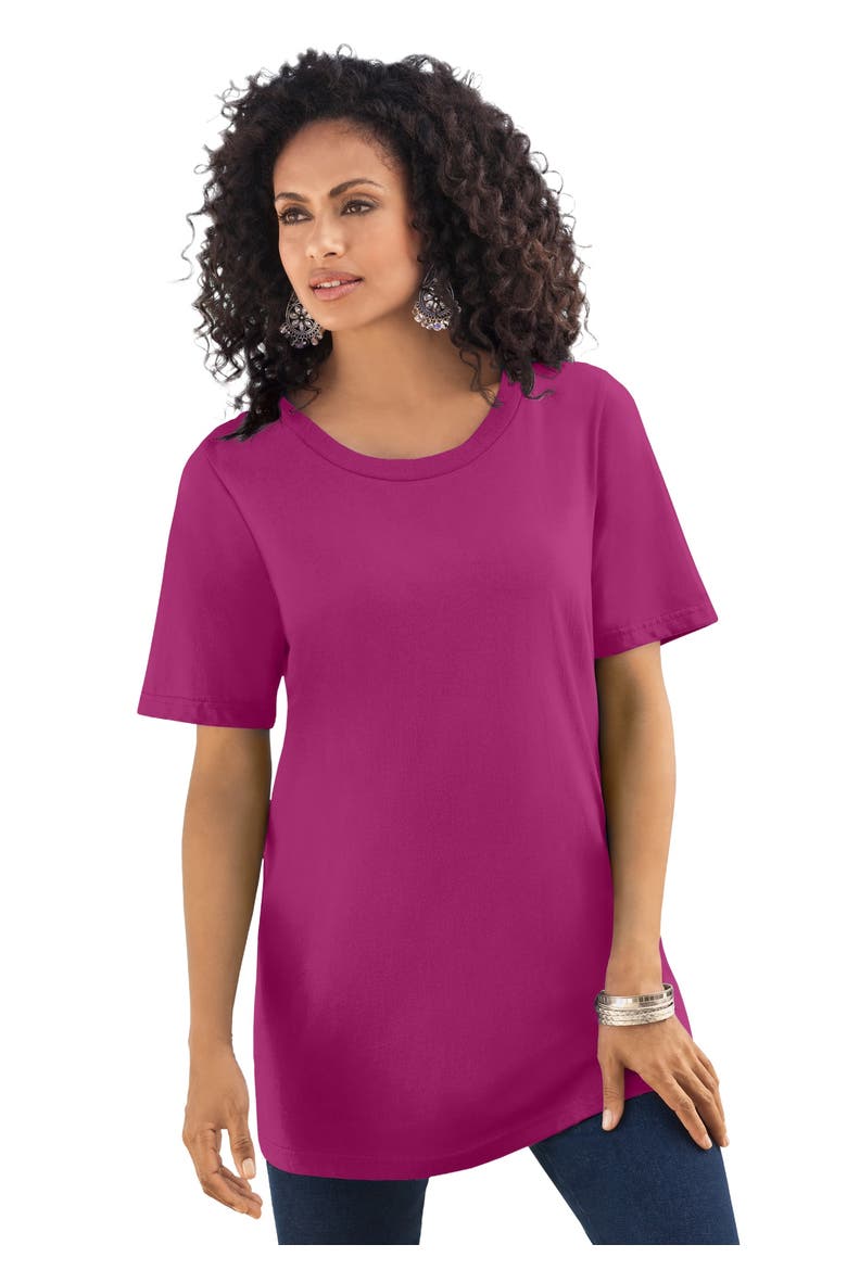Plus Size Cotton Ultimate Crewneck Tee, Main, color, RASPBERRY