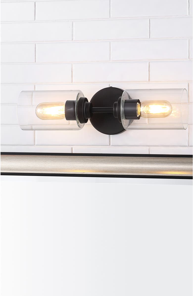 JONATHAN Y Giles 2-Light Farmhouse Industrial Iron Cylinder LED Sconce, Alternate, color, Oil Rubbed Bronze