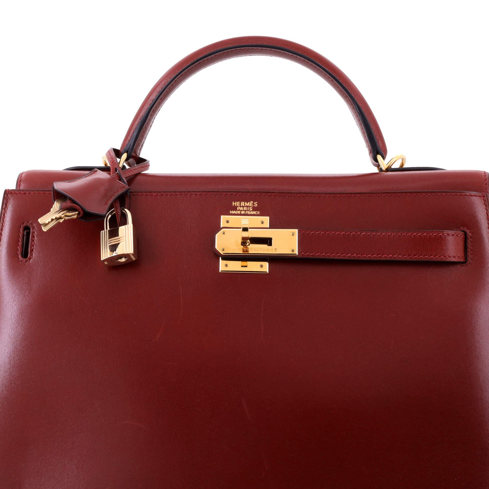 Pre-Owned Hermes Kelly Handbag Red Box Calf with Gold Hardware 32, Alternate, color, Rouge H