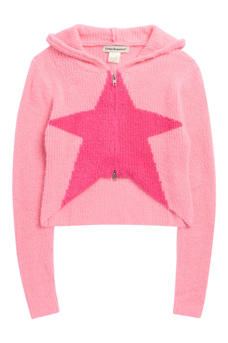 Kids' Zip-Up Graphic Sweater Hoodie, Main, color, PINK STAR