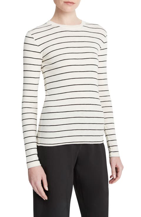 Stripe Long Sleeve Cotton & Modal Crewneck Top