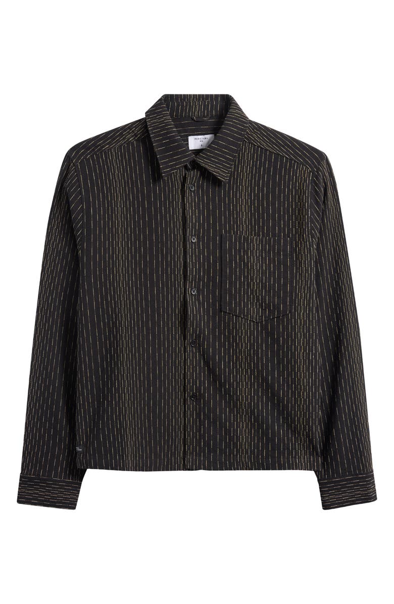 Percival Leland Stripe Boxy Button-Up Shirt, Main, color, Black