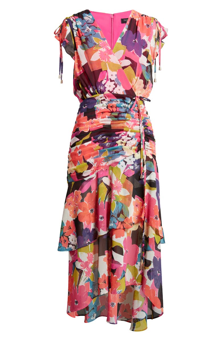Tahari ASL Floral Side Ruched Chiffon Midi Dress, Alternate, color,