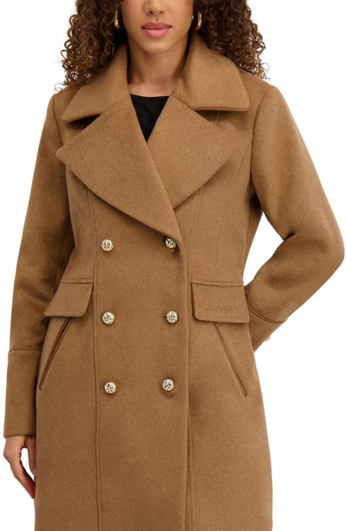 Karl Lagerfeld Paris Double Breasted Wool Blend Coat In Brown