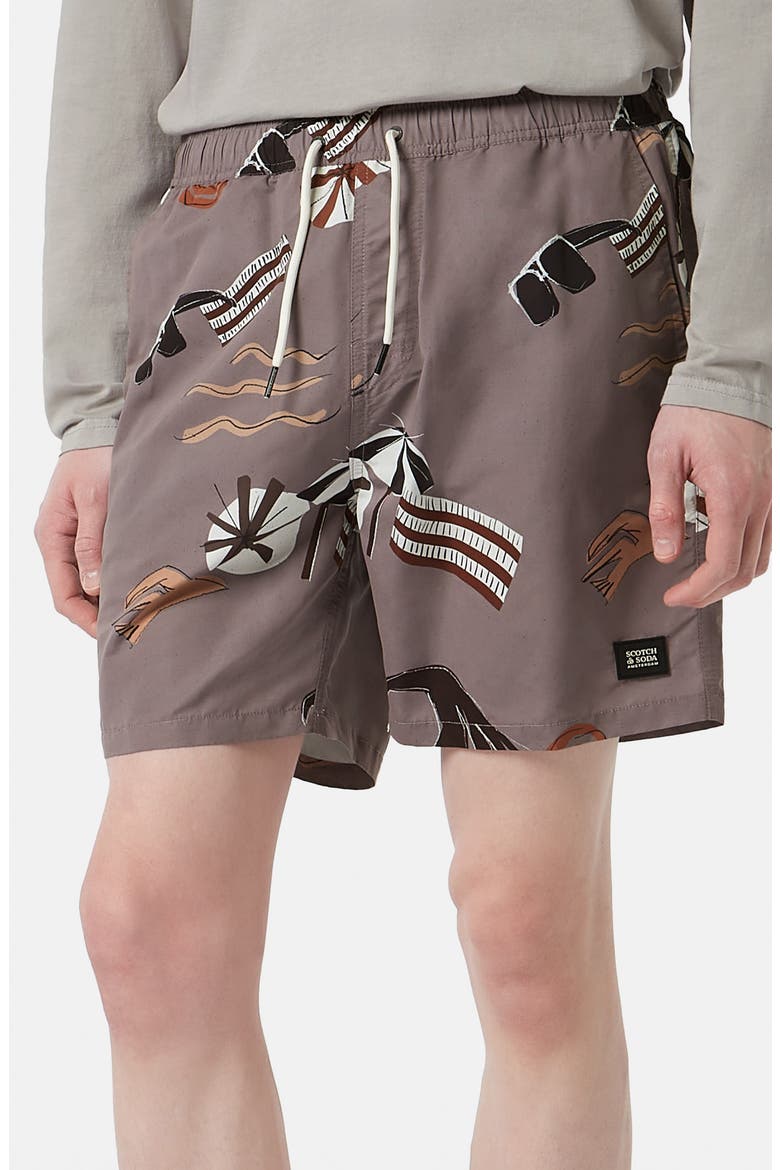 Print Mid Length Swim Trunks, Main, color, CUTOUT BEACH BROWN A