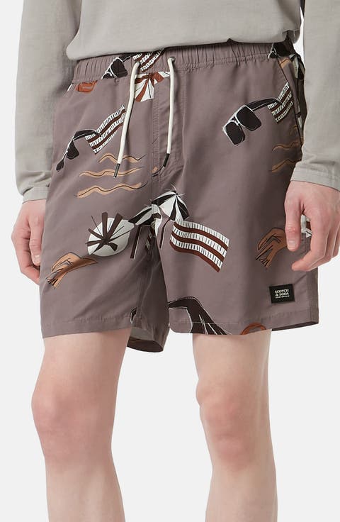 Print Mid Length Swim Trunks