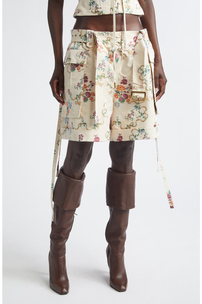 Oversize Floral Jacquard Cargo Shorts, Main, color, IVORY MULTICOLOUR