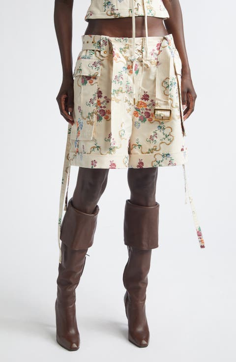 Oversize Floral Jacquard Cargo Shorts