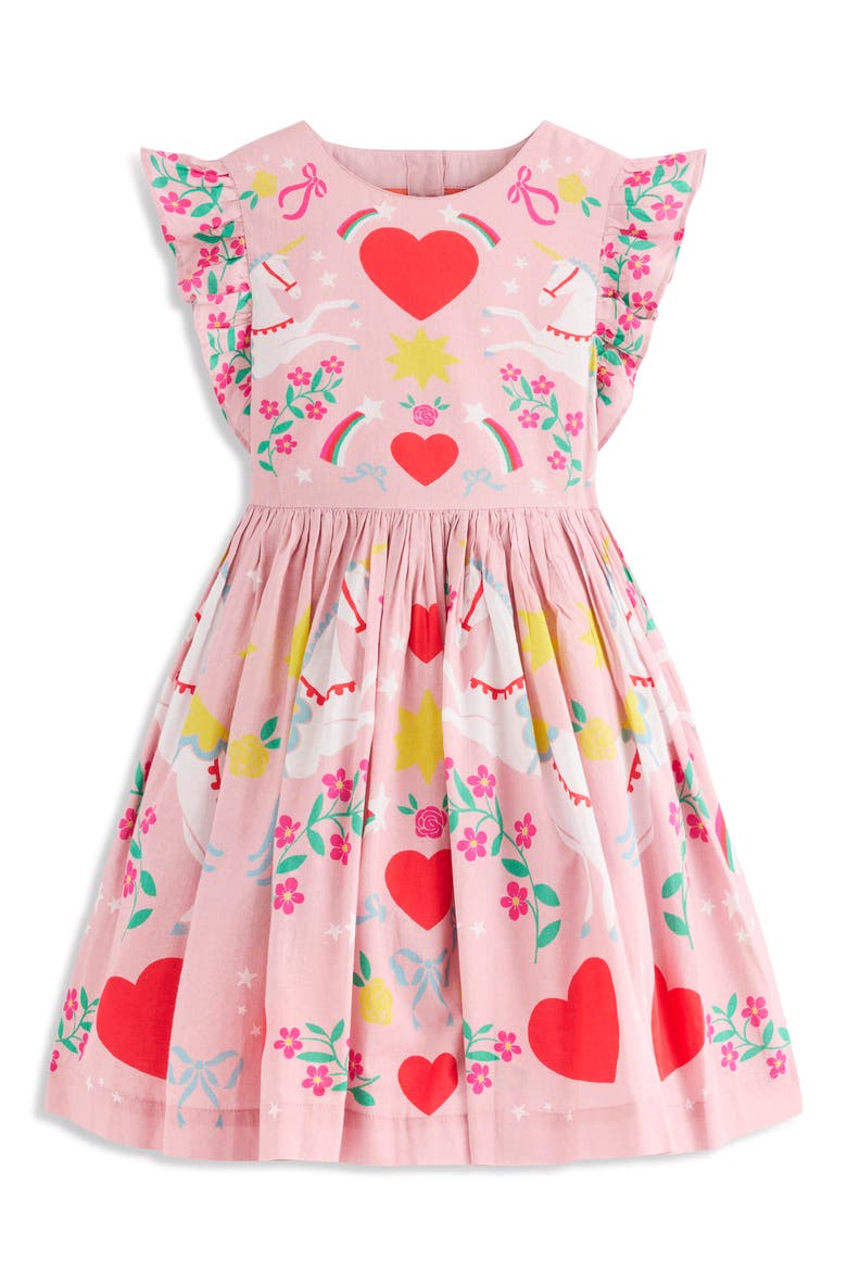 heart pink dress Heart Print Valentine's Day Dress: Pink Gradient Long Sleeve Party Dress