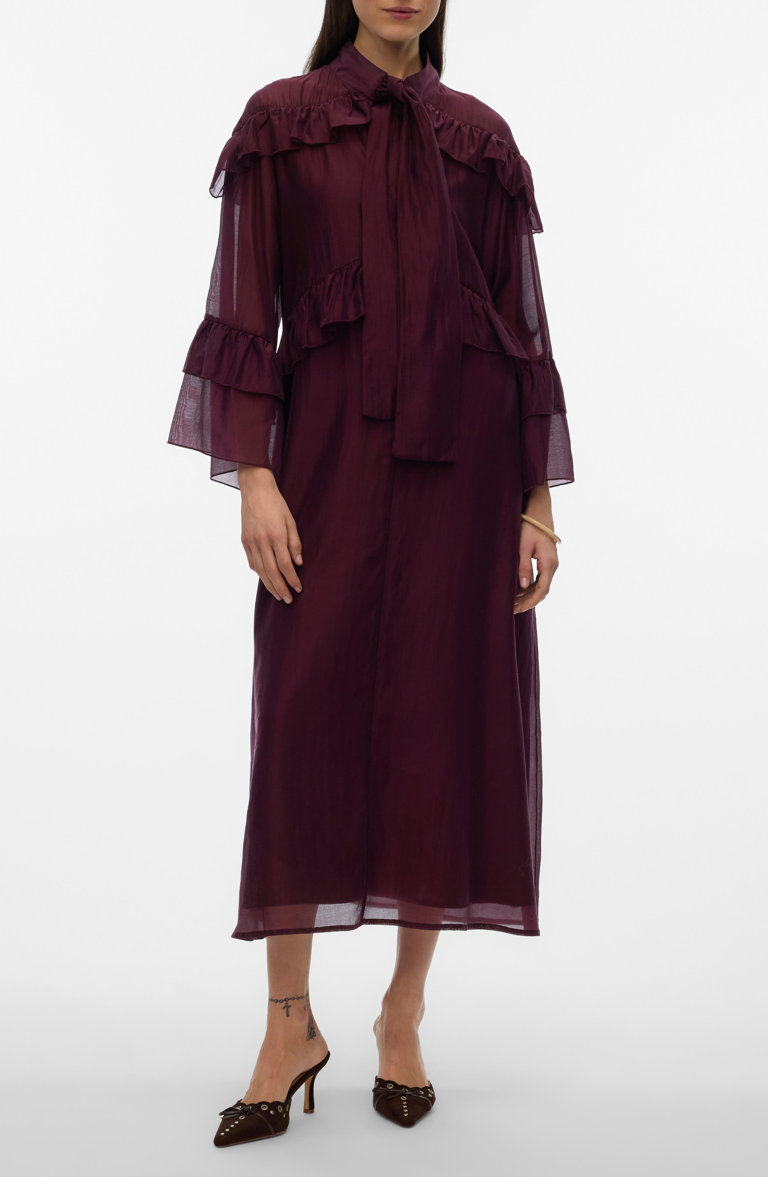 VERO MODA Jenna Ruffle Detail Long Sleeve Dress