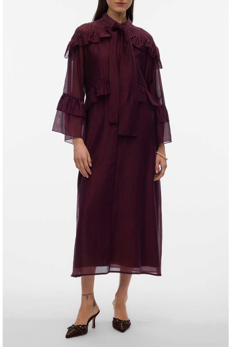 Jenna Ruffle Detail Long Sleeve Dress, Main, color, WINETASTING