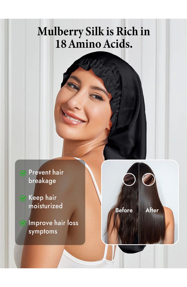 SILKSILKY Elegant Long Pure Silk Bonnet, Alternate, color, Black