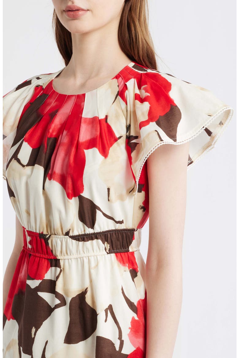 Floral Print Tiered Midi Dress, Alternate, color, WHITE DOVE MULTI
