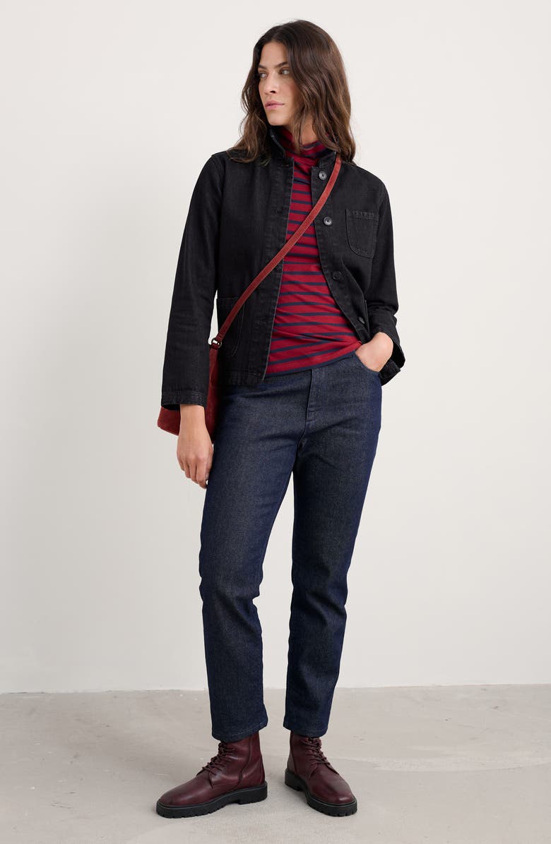 Seasalt Cornwall Landing Stripe Turtleneck Stretch Organic Cotton Top, Alternate, color, Breton Dahlia Maritime