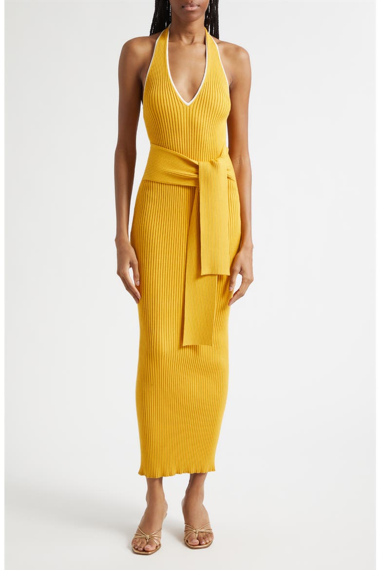 Allegra Halter Neck Maxi Sweater Dress, Main, color, TUSCAN SUN/ OPTIC