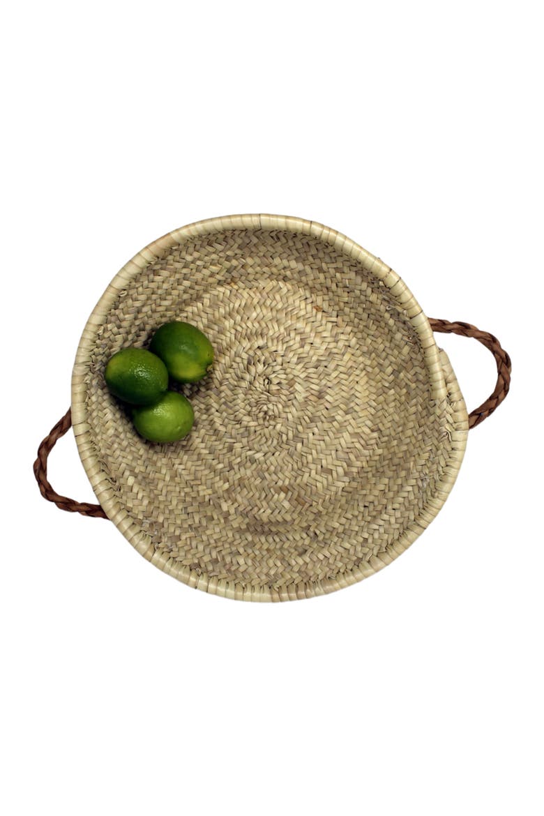 Handwoven Palm Tray with Leather Handles, Alternate, color, Natural