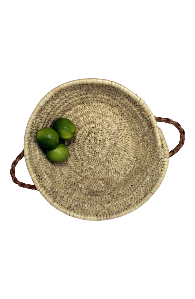 Alcantara Frederic Handwoven Palm Tray with Leather Handles, Alternate, color, Natural