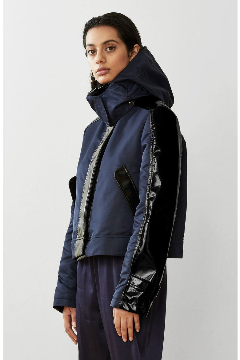 Water-Resistant Cropped Raincoat, Main, color, Navy / Black