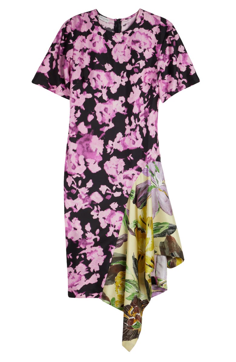 Dries Van Noten Diana Floral Contrast Silk Twill Dress, Alternate, color,